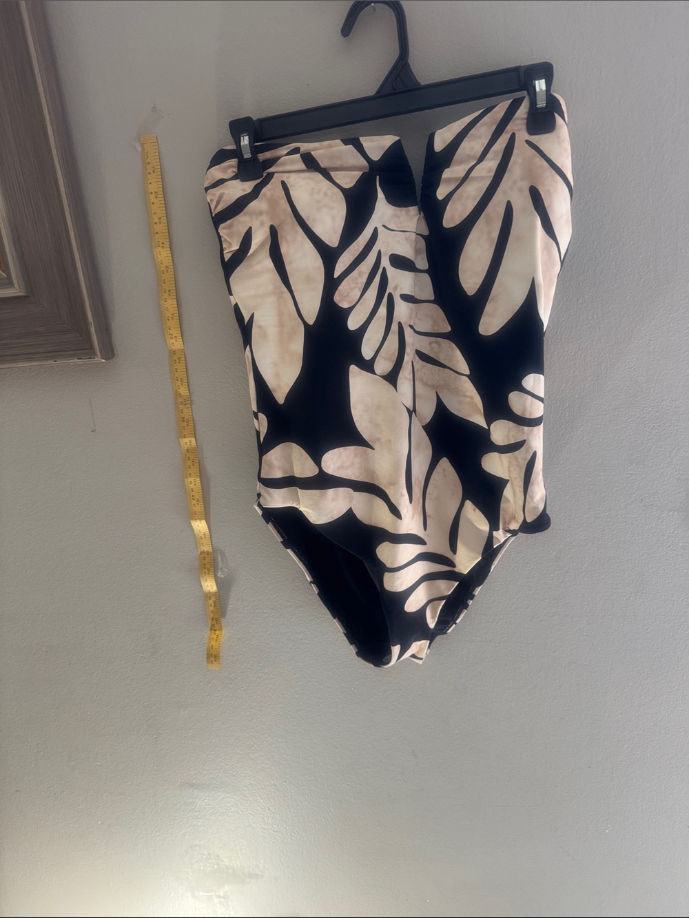 Black and Cream Leaf-Print One-Piece Swimsuit - Picture 7 of 7